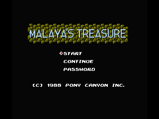 Title screen for the new English patch for Malaya's Treasure