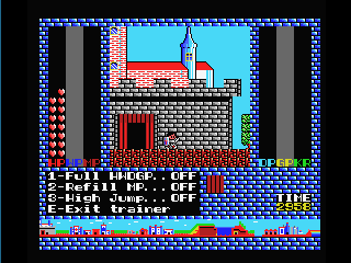 Screenshot of the cheat options in the new English patch for Romancia MSX2